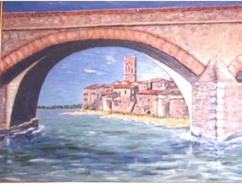 Vieux Pont  et Rivesaltes sous l'arche