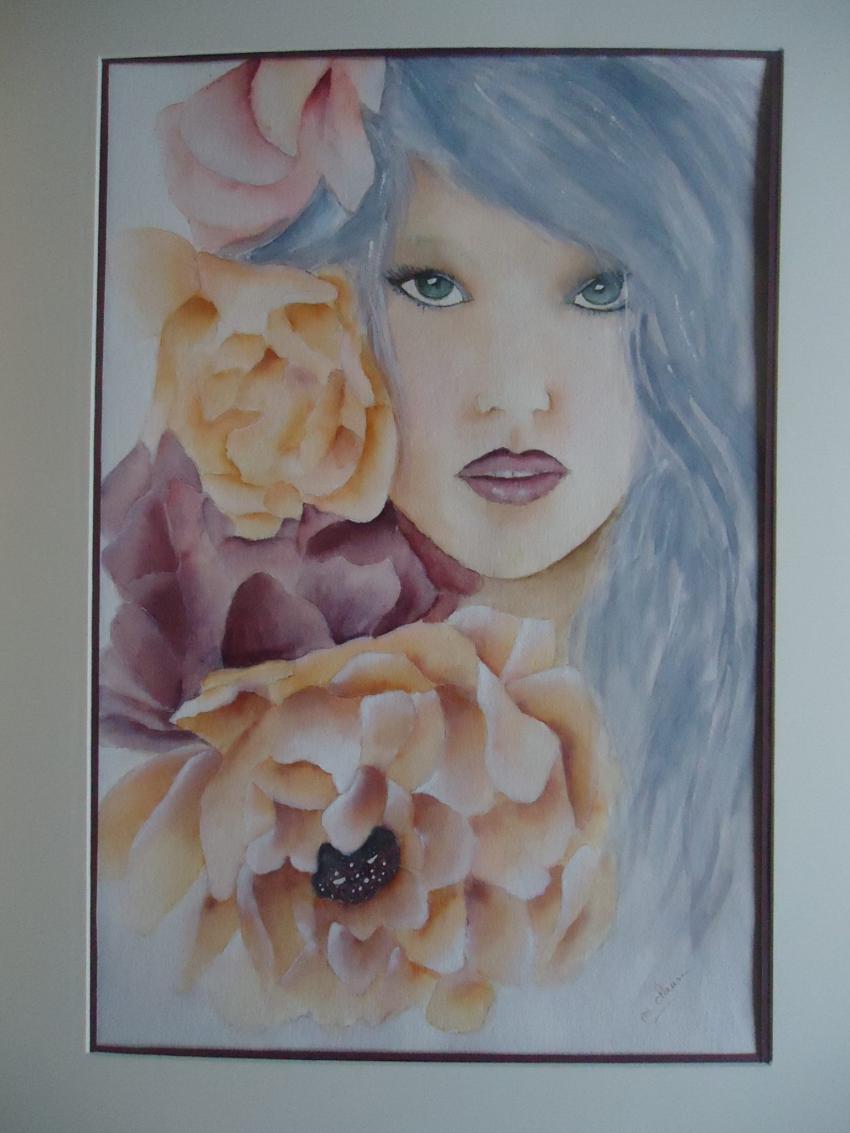 AQUARELLE VISAGE FLEURI