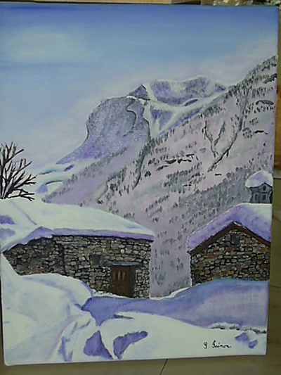 Œuvre de pomme: Coucher de soleil en montagne